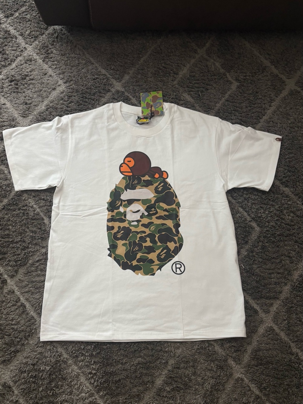 A Bathing Ape' White Camo Ape Graphic T‑Shirt